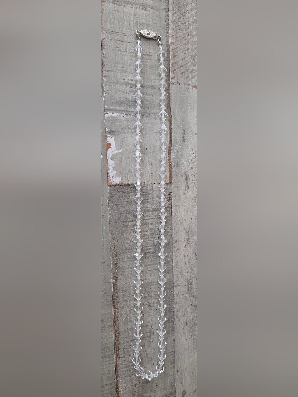 Vintage Clear Crystal Beaded Faceted Bicone Strand Clasp Art Deco Necklace